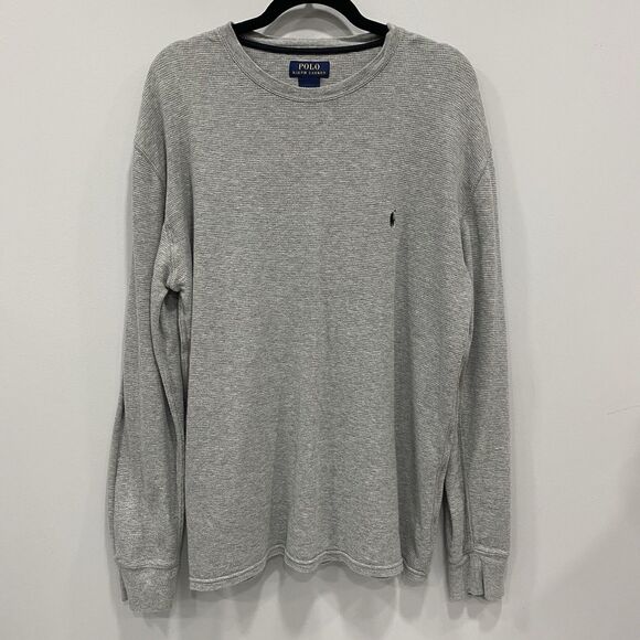 POLO RALPH LAUREN XL Mens Gray Sleepwear Thermal Waffle Knit LS Shirt Crewneck - Picture 1 of 13